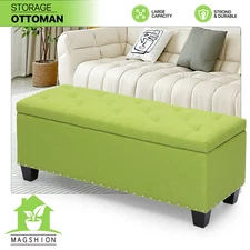 42" Green Lift Top Tufted Storage Poufs Ottoman Bench Upholstered Footrest Stool