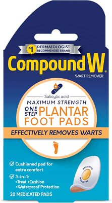 Compound W Maximum Strength Plantar Wart Remover Foot Pads 20 Medicated Pads