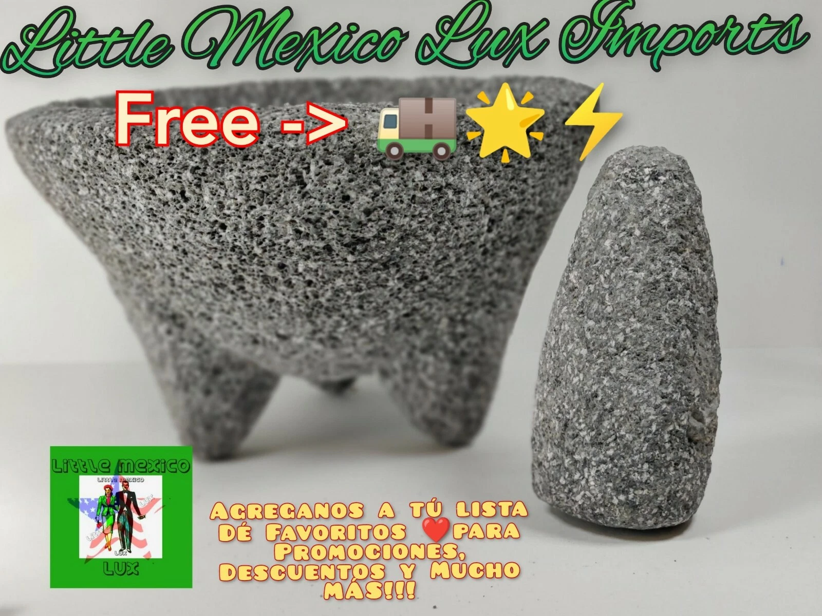 Hermoso Big Molcajete Mortar Pestle Salsas&Spices From Mexico Handmade New(🆓🚚)
