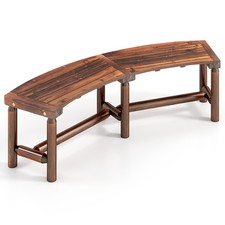 Outdoor Backless Wooden Bench 2-3 Person Curved Patio Seat for Garden Fire Pit