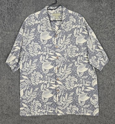 Vintage Silk Shirt Mens XL Floral Aloha Short Sleeve Button Up Loop Collar 