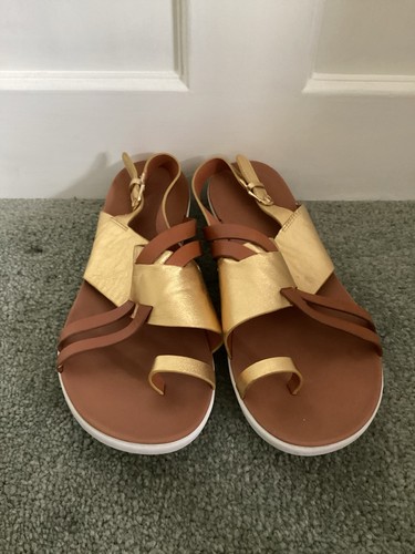 Gorgeous Ladies Fitflop Loopy Brown & Gold Leather Sandals, UK Size 7, EU 41, Go - Picture 4 of 6