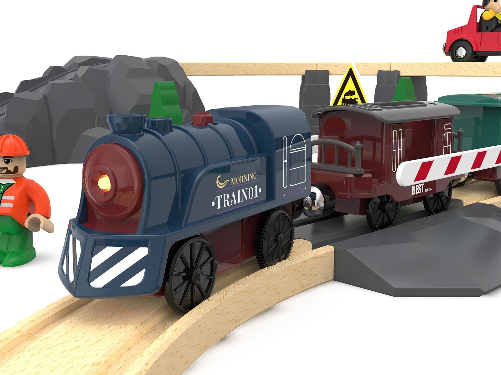 Battery Operated Train for Wooden Track, 3Pcs Motorized Train Toy for 3 4 5+Y...