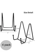 4 Pack 4 Inch Plate Stands for Display - Black Iron Easel Plate Holder Display