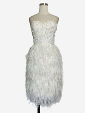 Allison Webb NWT White Hadley strapless floral beaded feather dress bridal XS/S
