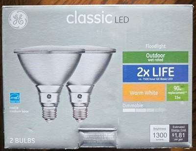 2-Pack GE Classic LED 90w/15w Warm White Dimmable Outdoor Floodlight Par38 - NEW