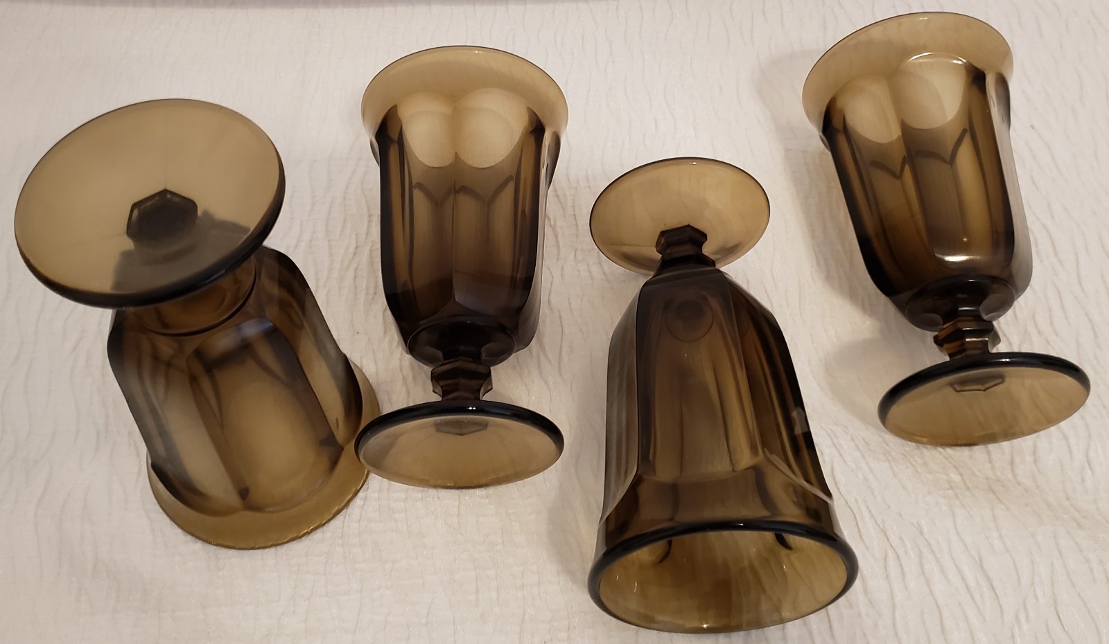 4 Good Vintage Imperial Glass 6-1/2" Old Williamsburg Brown Water Goblets 1970s