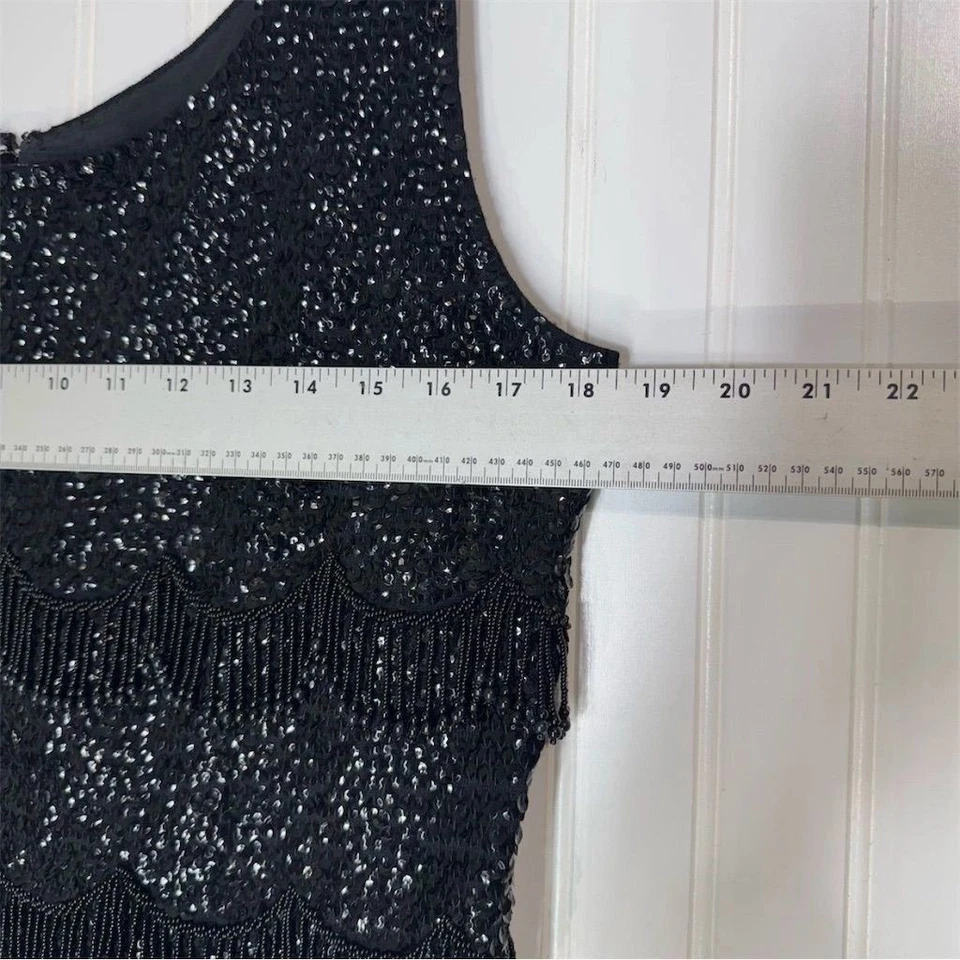 De Colección Años 60 De Paul 40 Negro Cuentas Lentejuelas Flecos Top 100% Lana Decorado a Mano Tanque Foto 4 de 4