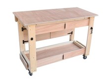 Folding Mobile Workbench Eucalyptus Hardwood Top, Heavy Duty Space-Saving Table