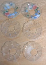 Lot Of 6 Glass Bobeches Candle Wax Drip Catcher Floral Painted & Etched 