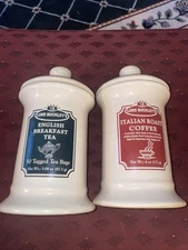 Lord Buckley's English Breakfast Tea & Italian Coffee Pottery Canister Tan 8"