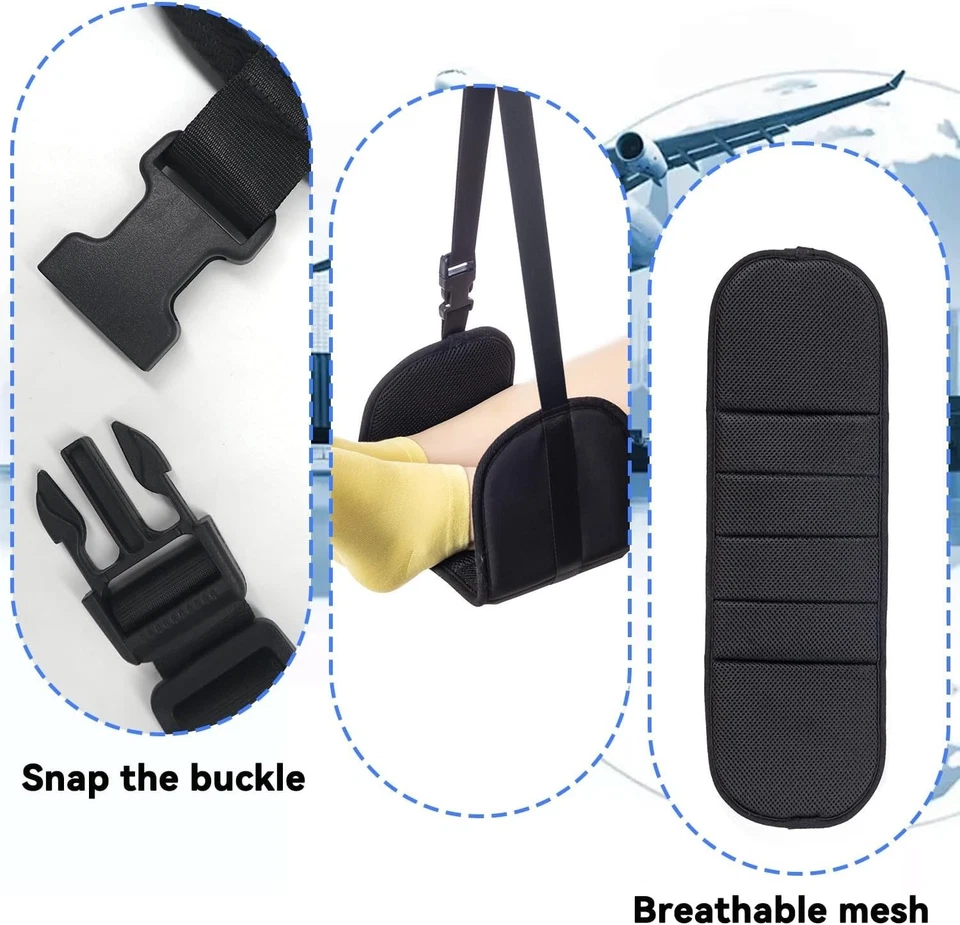 Foot Hammock for Travel Relax Adjustable Airplane mesh Footrest Hammock Portable - Image 4 of 4