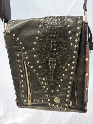 Studded Crocodile Embossed Faux Leather Crossbody Messenger Bag A13
