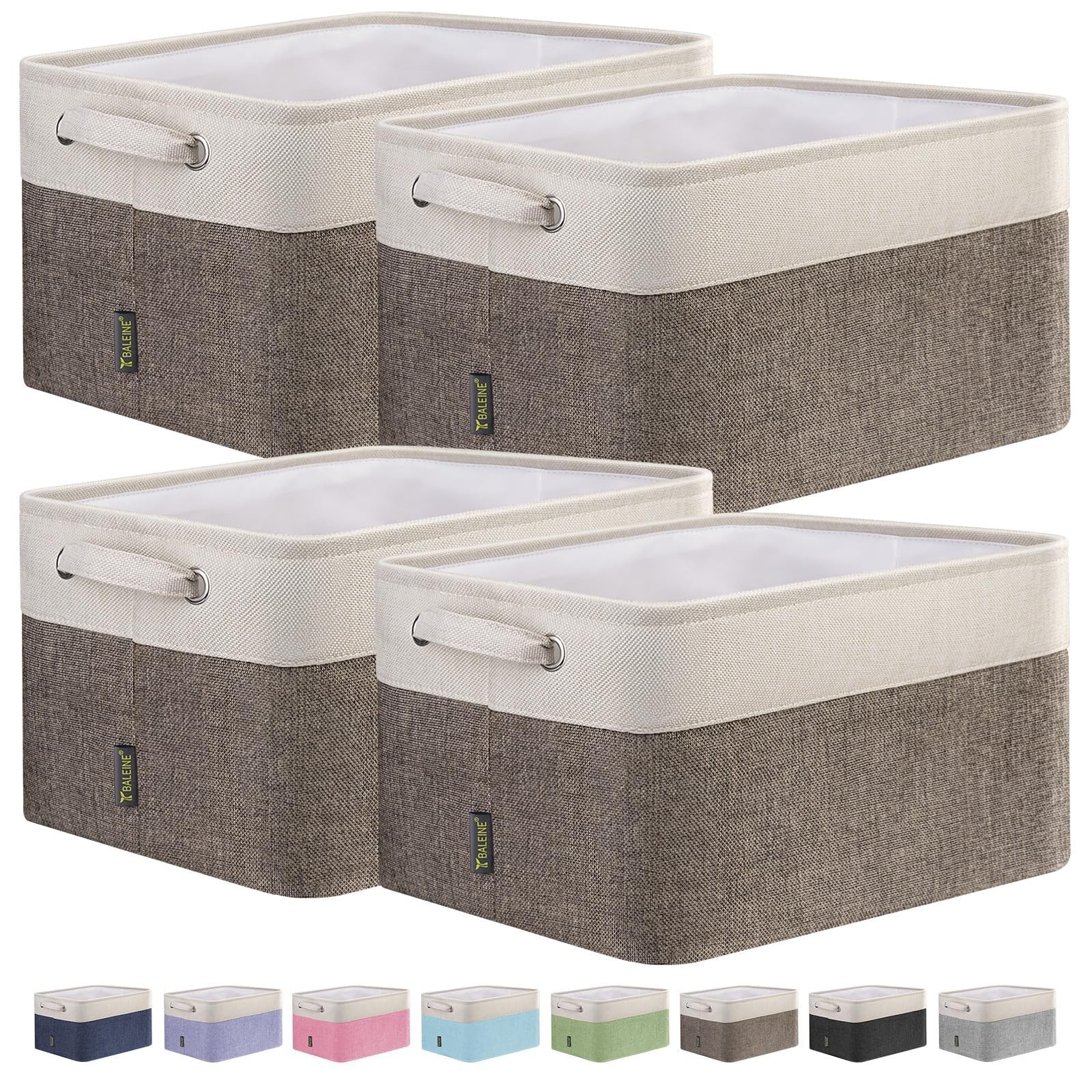4 Pack Fabric Storage Bins for Shelves, Linen Storage Baskets for Organizing,...