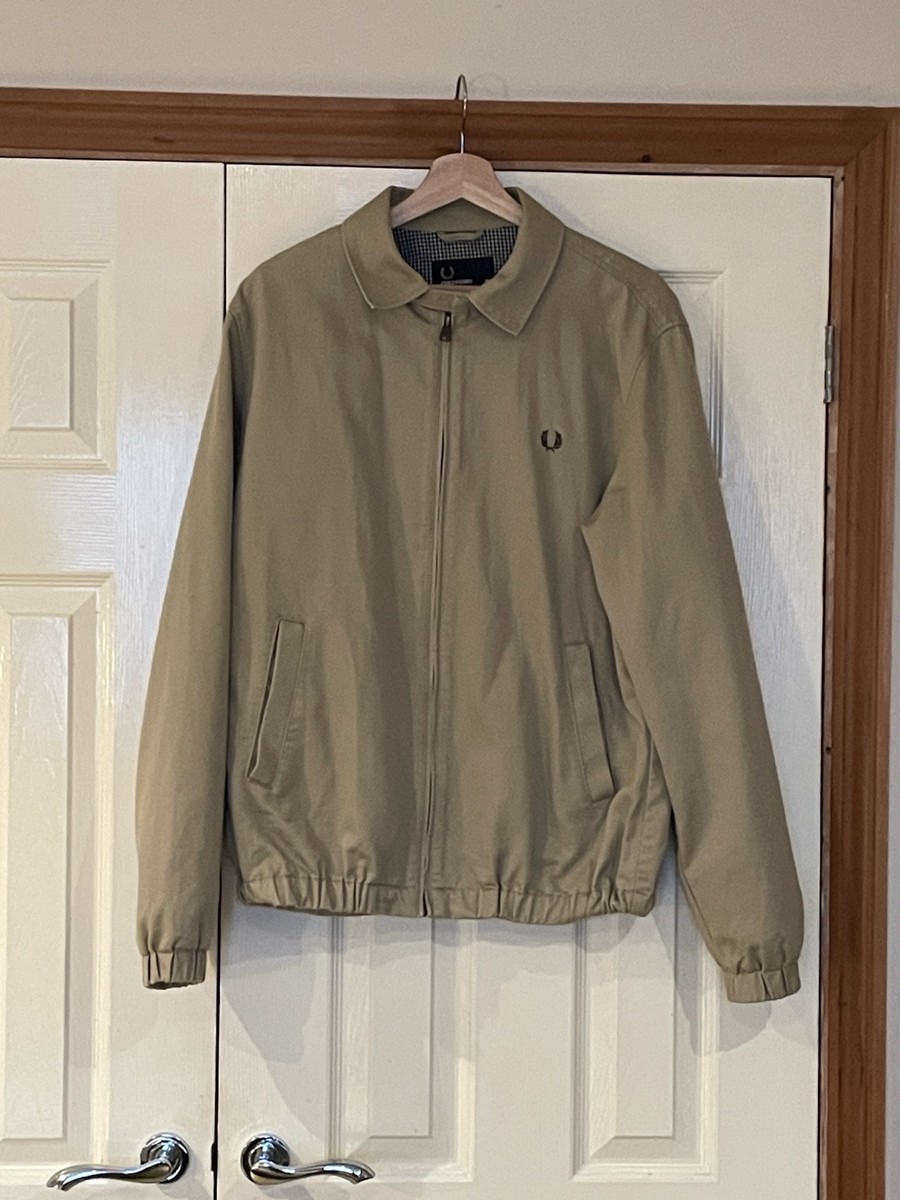 Fred Perry Mens Harrington Kaban Jacket Beige Full Zip Medium 100% Cotton  J7210