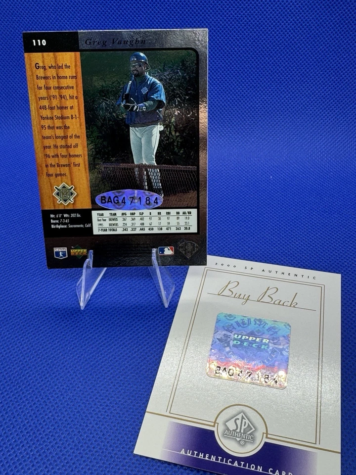 2000 Upper Deck SP Authentic GREG VAUGHN Buyback UDA Auto /113 - Includes COA - Image 4 of 4