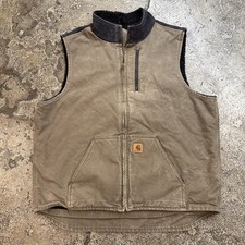 Vintage Carhartt Sherpa Lined Mock Neck Vest Light Brown Black V33-239 Sz XL T