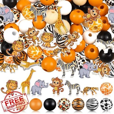 Glenmal Jungle Animals Wood Beads Cow Leopard Tiger