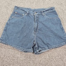 Vintage Jordache Railroad Denim Shorts Blue White High Waisted Size 13/14 108640