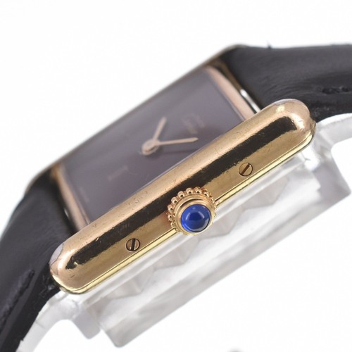 CARTIER Must Tank SM Vermeil 366001 SV925 (GP)/Pelle Quarzo Donna N#140816 - Foto 3 di 10