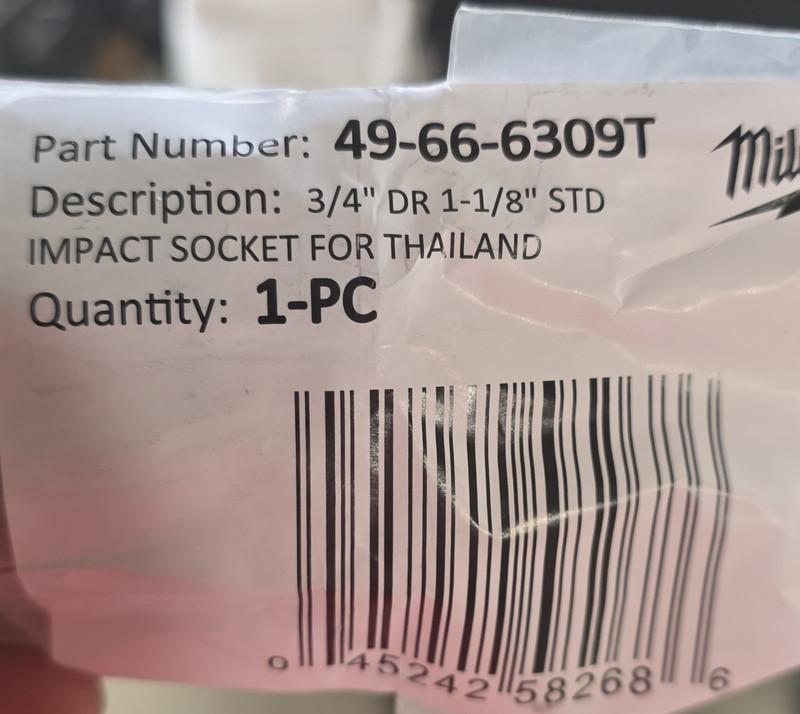 Milwaukee 49-66-6309T 3/4" Drive 1-1/8" Standard Impact Socket