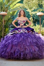 Purple Off Shoulder Quinceanera Dress BallGown 3DColorful Floral Ruffled Sweet16