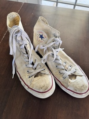 Converse High Tops Sneakers White 9 Womens 7 Mens FLAW Destroyed Thrashed Sk8