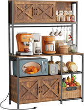 Large Bakers Rack with Power Outlet, Kitchen Microwave Stand with Cabinets, Coff