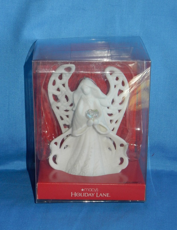 Macy's Holiday Lane 2007 Ceramic Angel w Heart Birthstone Ornament October