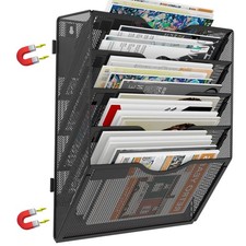 5 Tier Magnetic File Holder for File Cabinets, Refrigerator, Whiteboard, Offi...