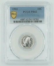 1903 PCGS PR62 Barber Dime Blast White