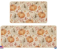Baccessor Autumn Pumpkin Kitchen Mats Set of 2, Non-Slip Absorbent 17x29  17x47