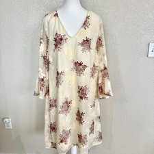 A Beautiful Soul Dress Women 14/16 Beige Floral Ruffle Boho Cottagecore Fairy