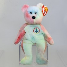 TY Beanie Baby - PASTEL PEACE the Ty-Dyed Bear Green/Pink  8.5 inch  MWMT 