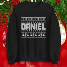 Personalised Name Christmas Jumper Custom Reindeer Knitted Festive Sweatshirt