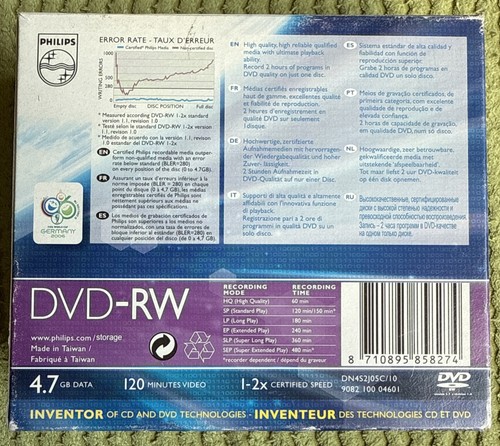 5 x Philips DVD-RW 4.7GB Data 120 min video 1.2 x Certified Speed - Picture 2 of 3