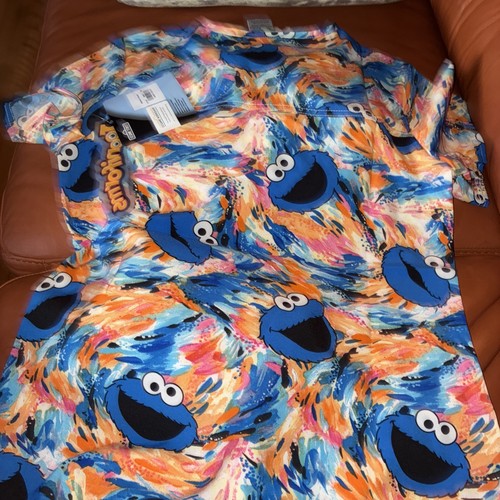 Cherokee Cookie Monster Scrubs Tooniforms V Neck Top Size XS Medical Nurse New - Picture 6 of 7