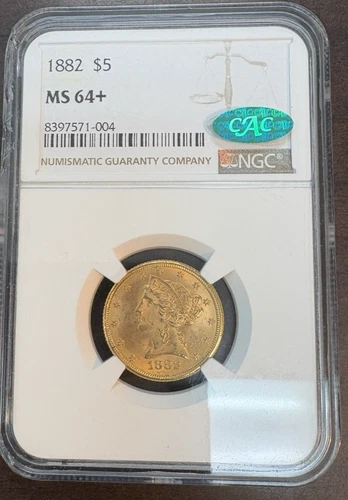 1882 GOLD LIBERTY HEAD HALF EAGLE 5$ NO SPOTS MS 64+ NGC,CAC