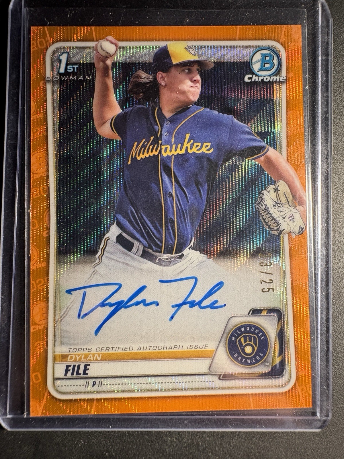 Bowman Chrome Dylan File #CPA-DF Orange Wave Refractor Auto /25 Brewers