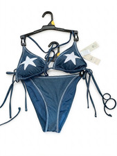 Y2K Star Print Denim Looking String Bikini Se...