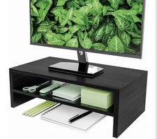 2-Tier Wooden Monitor Stand and Computer Riser, Black