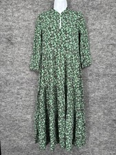 Madewell Dress Womens XS Black Floral V Neck 3/4 Sleeve Maxi Trapeze Swing