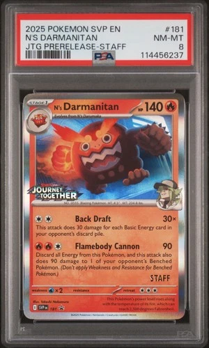 PSA 8 N's Darmanitan Jtg Prerelease-Staff 181 2025 Pokemon SVP Promo 114456237