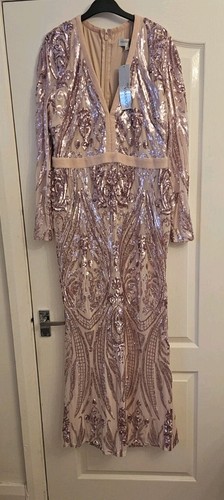 Rare Goddiva Pink sequin embellished maxi dress Stunning prom wedding BNWT 18 - Picture 2 of 6