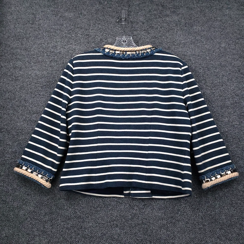 Boston Proper 夹克女式 12 蓝色条纹铆钉长袖西装外套衬里 — 第 2/4 张图片