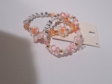 Beaded Flower Charm Friendship Bracelets Set for Girls Pink White Stretch