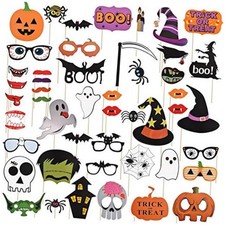 48 Pcs Halloween Photo Booth Props Scary DIY with Sticks for Party