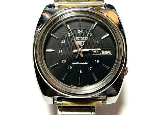 VINTAGE SEIKO 17 JEWELS AUTOMATIC WITH DATE STAINLESS STEEL BLACK RUNNING SMOOTH