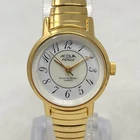 Vtg Timex Acqua Watch Women 24mm Gold Tone Indiglo Stretch Band New Battery 6"
