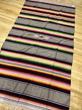 VTG Mexican Saltillo Serape Weaving Textile Blanket Rug Warm Tone 84"x 46"